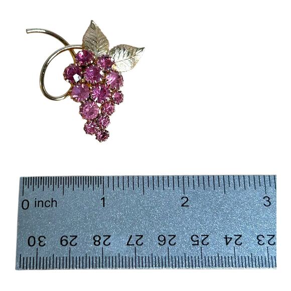Vintage Midcentury Pink Rhinestones Grapes Cluster Brooch - Picture 4 of 5